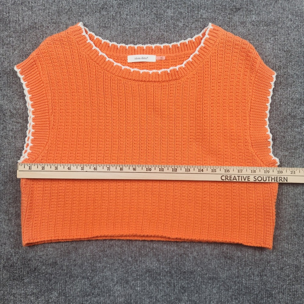 Idem Ditto Orange Cotton Ribbed Knit Cropped Sweater Vest Scalloped Trim Small - Picture 4 of 6